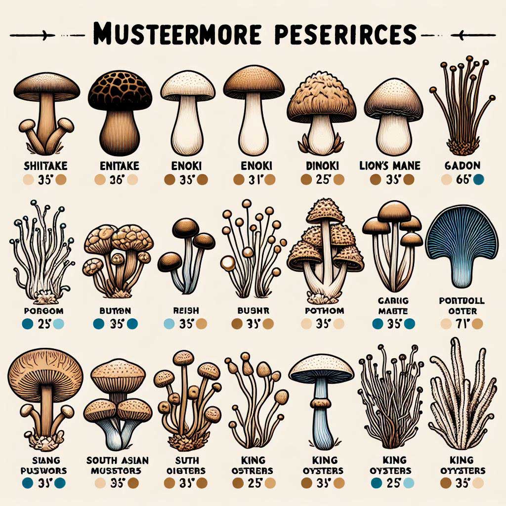 The three temperature categories (low, medium, high) range for growing mushrooms. 